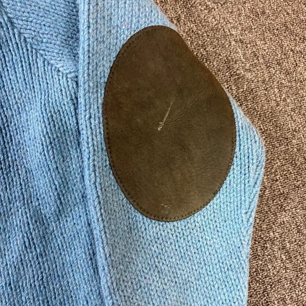 Vintage 40's 50's Miss Arrow Blue Wool Knit Longsleeve Cardigan Elbow Pads M